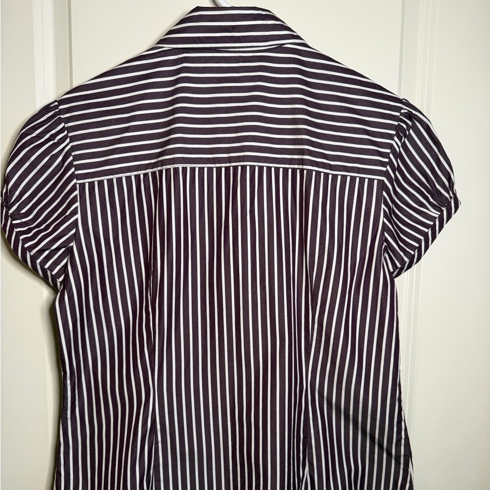Tommy Hilfiger Ruffled Purple and White Striped Button Up Fitted Shirt Size L - Picture 7 of 11